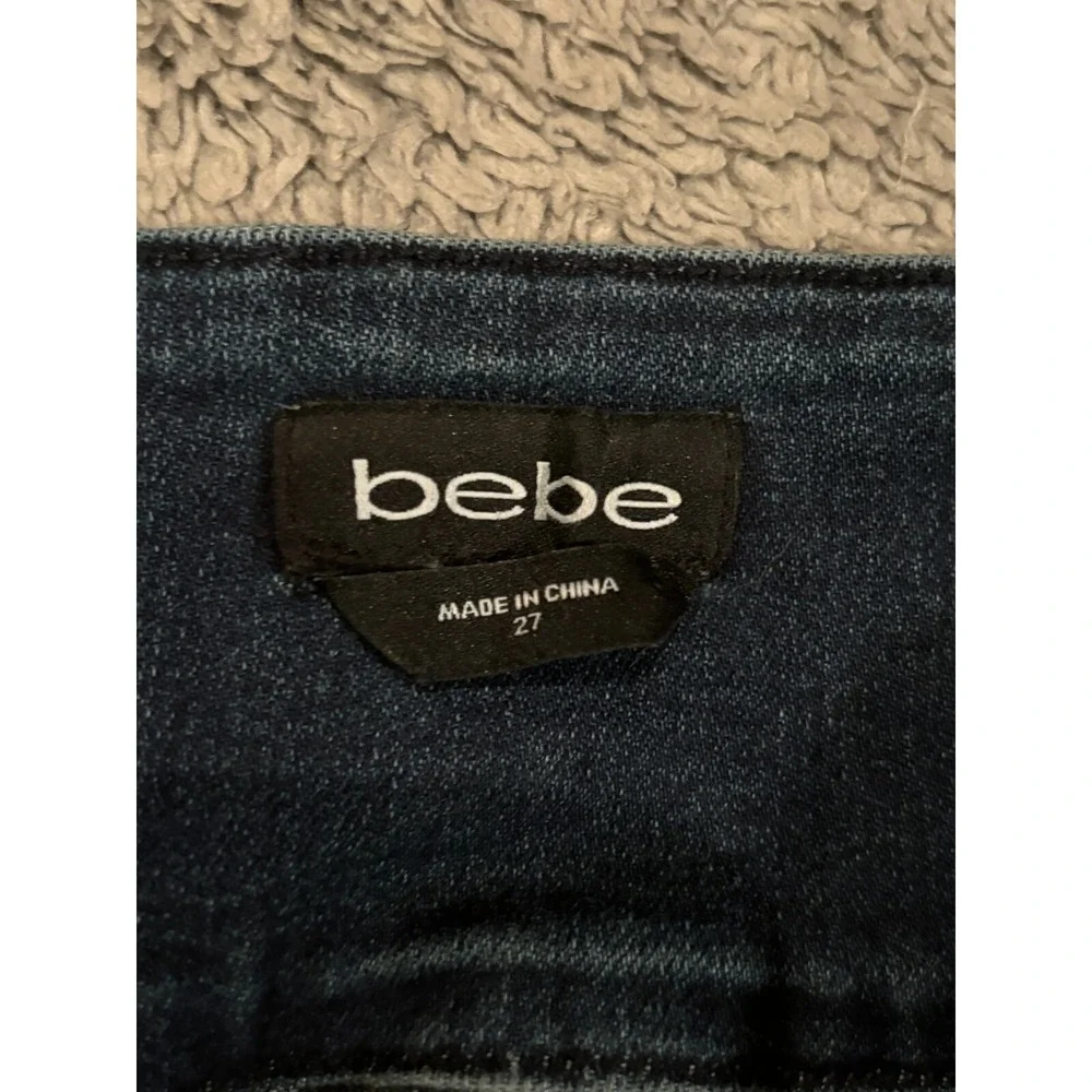 BEBE Jeans Womens 27 Cropped High Rise Straight Leg Denim Stretch Metal Accents